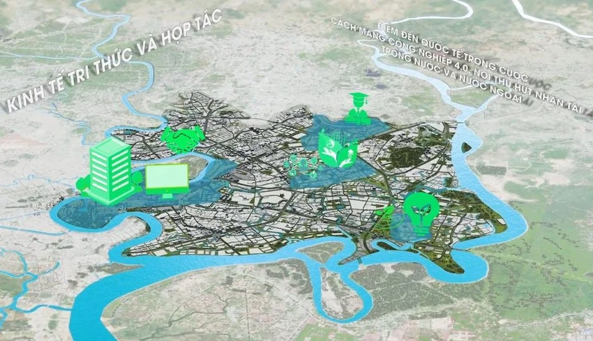 Toàn cảnh bản đồ TP Thủ Đức với lời giới thiệu là điểm đến quốc tế của cuộc cách mạng công nghiệp 4.0. Ảnh: Sở QH-KT TP.HCM Toàn cảnh bản đồ TP Thủ Đức với lời giới thiệu là điểm đến quốc tế của cuộc cách mạng công nghiệp 4.0. Ảnh: Sở QH-KT TP.HCM