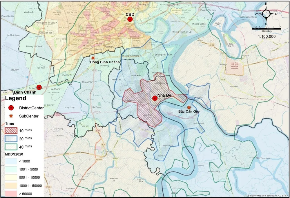 Khu vực Bắc Nhà Bè chỉ nên phát triển theo hướng đô thị ngủ - loại 4 do thiếu kết nối nhanh (khả năng tiếp cận đến lõi trung tâm thành phố khoảng 40 phút) Huyện trước mắt có thể giữ nguyên hình thái mô hình vùng ven phi định cư và củng cố hạ tầng phục vụ vận tải logistics khai thác hệ sinh thái làm việc và dịch vụ tại chỗ. Thông tin này được trích từ báo cáo của KTS. Bùi Đức Tú và nhóm nghiên cứu.