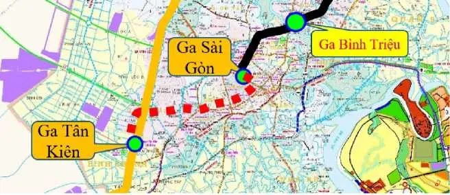 Theo đơn vị tư vấn, ga trung tâm hành khách của TP.HCM sẽ tổ chức chạy tàu khách xuyên tâm theo hướng ga Bình Triệu - Sài Gòn - Tân Kiên theo kiểu con lắc qua ga trung tâm. Nghĩa là chỉ để cho hành khách lên xuống và kết nối giao thông công cộng, còn các vấn đề khác như cơ sở sửa chữa, bảo dưỡng đầu máy toa xe sẽ đưa ra ngoại ô TP tại hai ga Bình Triệu và Tân Kiên. Ảnh: mô hình &quot;con lắc&quot; qua 3 ga.