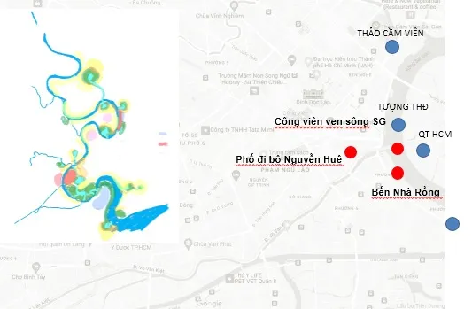 Chủ đề về không gian văn hóa Hồ Chí Minh gắn với cảnh quan dọc bờ sông Sài Gòn do Sở QH-KT TP.HCM chia sẻ trên trang web của sở cho thấy phía bờ sông Sài Gòn trung tâm TP có cảnh quan quan trọng là phố đi bộ Nguyễn Huệ, bến Nhà Rồng, tượng đài Đức thánh Trần Hưng Đạo, phía Thủ Thiêm đối diện có công viên ven sông Sài Gòn và quảng trường Hồ Chí Minh.