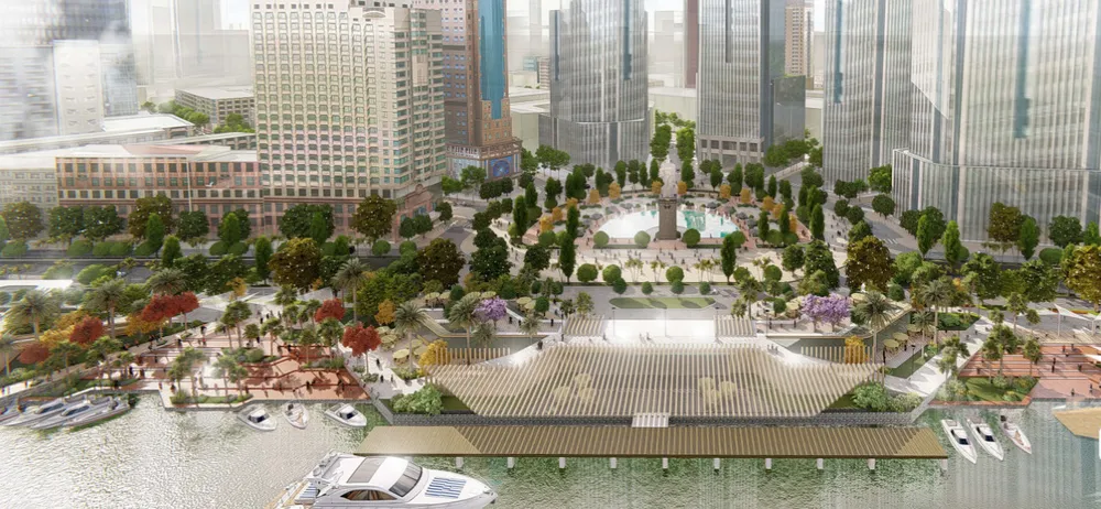 Phối cảnh ý tưởng (chưa chính thức) tương lai khu vực tượng Đức thánh Trần Hưng Đạo của một đơn vị quy hoạch.