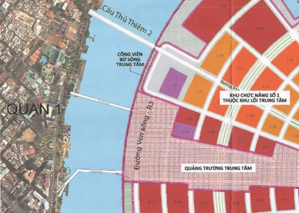 Hai bờ sông Sài Gòn khu trung tâm TP và khu Thủ Thiêm sẽ có hai cầu đi bộ bắc ngang sông trong tương lai.