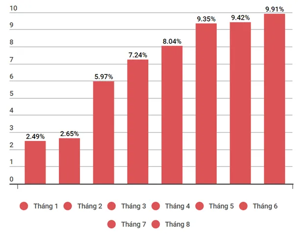 Tăng trưởng tín dụng 8 tháng năm 2022. Ảnh tổng hợp từ NHNN.