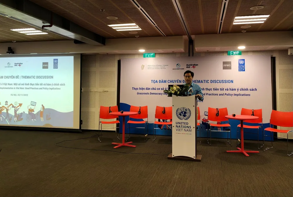 Ông Phạm Quang Tú - Phó Giám đốc Tổ chức Oxfam tại Việt Nam, Phó Chủ tịch PPWG phát biểu tại buổi tọa đàm. Ảnh: MINH TRÚC