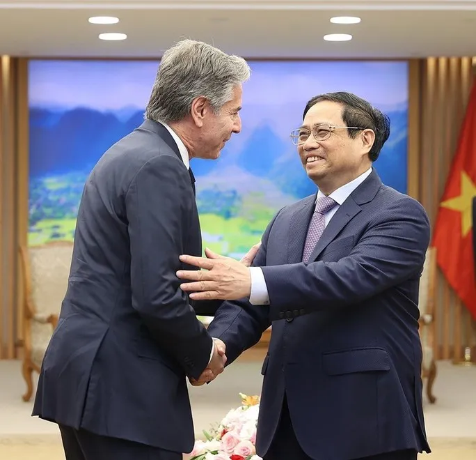 Thủ tướng Phạm Minh Chính tiếp Bộ trưởng Ngoại giao Mỹ Antony Blinken. Ảnh: TTXVN Thủ tướng Phạm Minh Chính tiếp Bộ trưởng Ngoại giao Mỹ Antony Blinken. Ảnh: TTXVN
