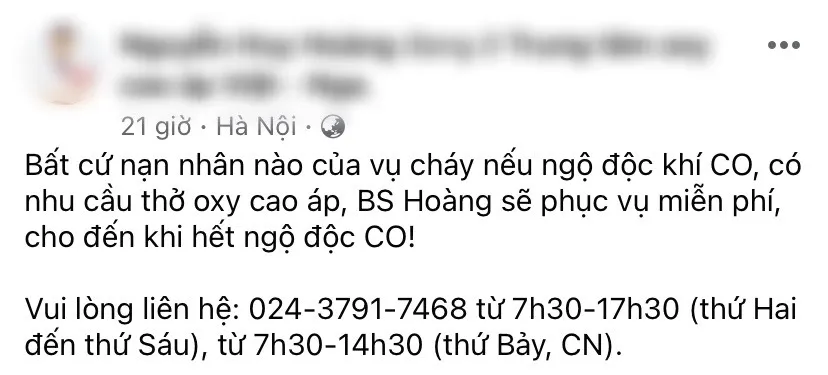 Không chỉ hỗ trợ nhu yếu phẩm, chỗ ở, một bác sĩ đang công tác tại một bệnh viện trên địa bàn Hà Nội còn cho biết sẽ hỗ trợ nạn nhân cần thở oxy cao áp nhà văn hoá 6.jpeg