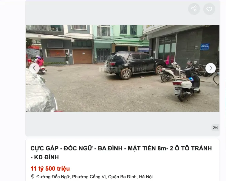 Nhà phố khu vực quận Ba Đình, có vị trí tốt, đường to thường được rao bán với giá trên 10 tỉ. nhà phố