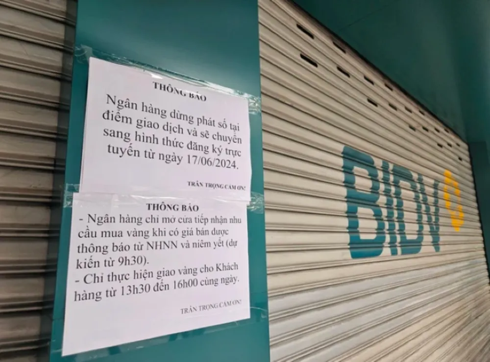 2 ngân hàng quốc doanh là BIDV và Agribank thông báo bán vàng trực tuyến từ 17-6. Ảnh: Minh Trúc ngân hàng quốc doanh