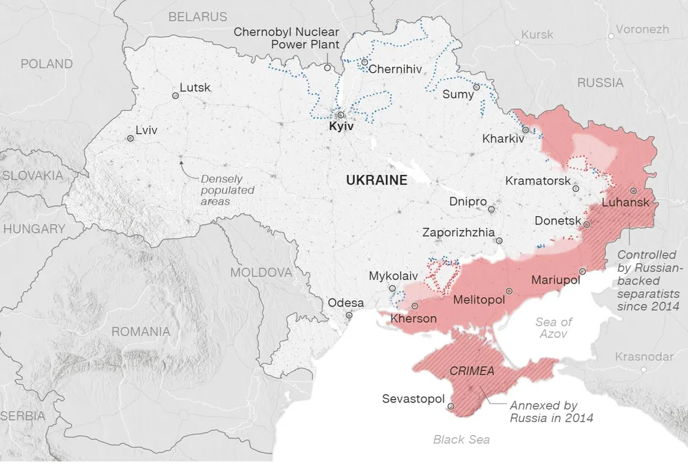Chiến sự căng thẳng ở đông và nam Ukraine. (Vùng tô màu đỏ được cho là Nga kiểm soát cập nhật ngày 14-4). Ảnh: CNN Chiến sự căng thẳng ở đông và nam Ukraine. (Vùng tô màu đỏ được cho là Nga kiểm soát cập nhật ngày 14-4). Ảnh: CNN