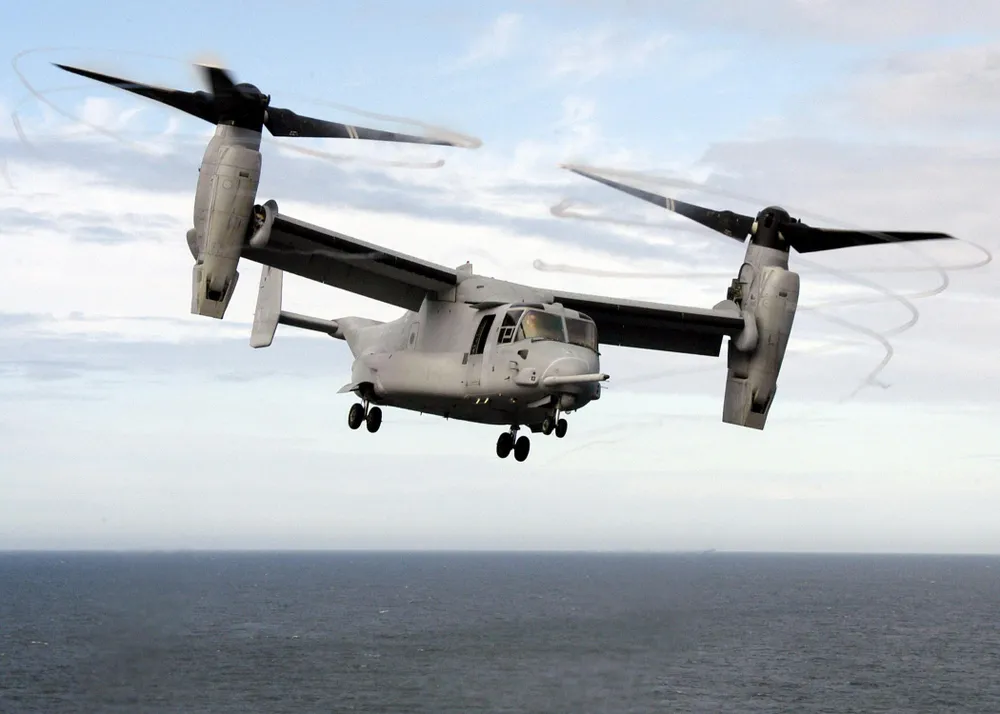 Một chiếc máy bay MV-22B Osprey của Thủy quân lục chiến Mỹ. Ảnh: WIKIPEDIA Một chiếc máy bay MV-22B Osprey của Thủy quân lục chiến Mỹ. Ảnh: WIKIPEDIA