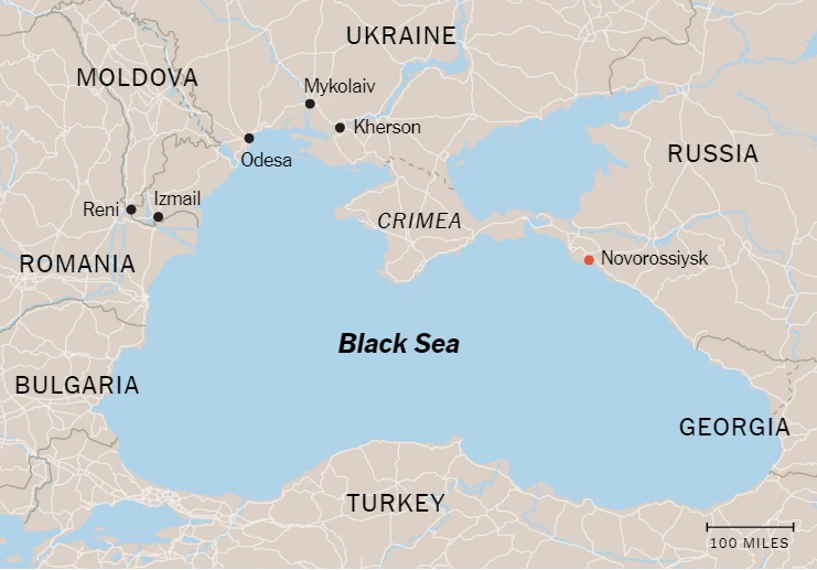 Biển Đen (Black Sea) và các quốc gia giáp vùng biển này. Ảnh: THE NEW YORK TIMES