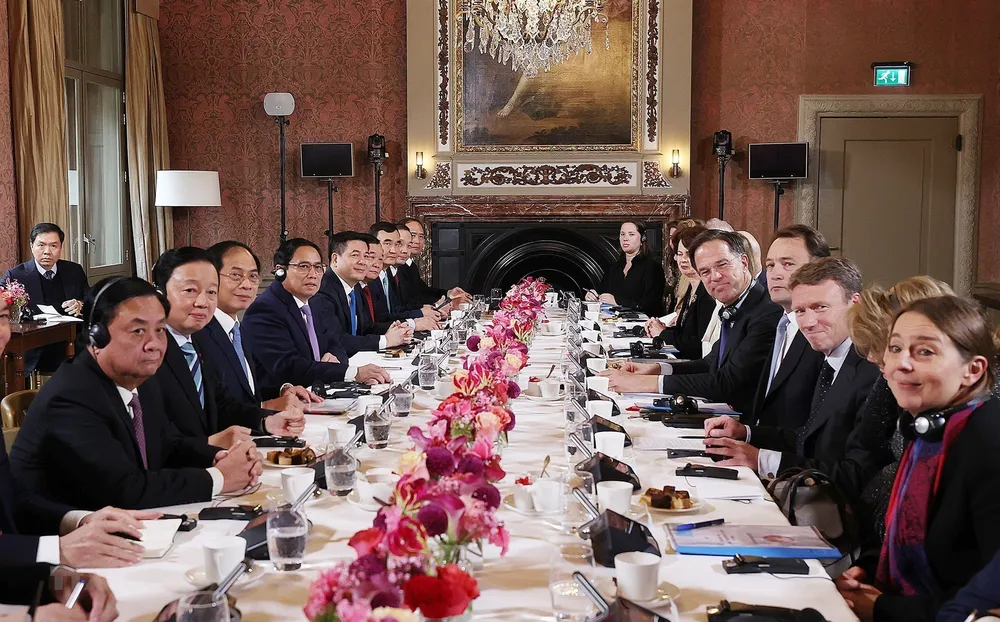 Thủ tướng Phạm Minh Chính và Thủ tướng Hà Lan Mark Rutte hội đàm tháng 12-2022. Ảnh: TTXVN ttxvn_hoi_dam_viet_nam_ha_lan_1.jpg