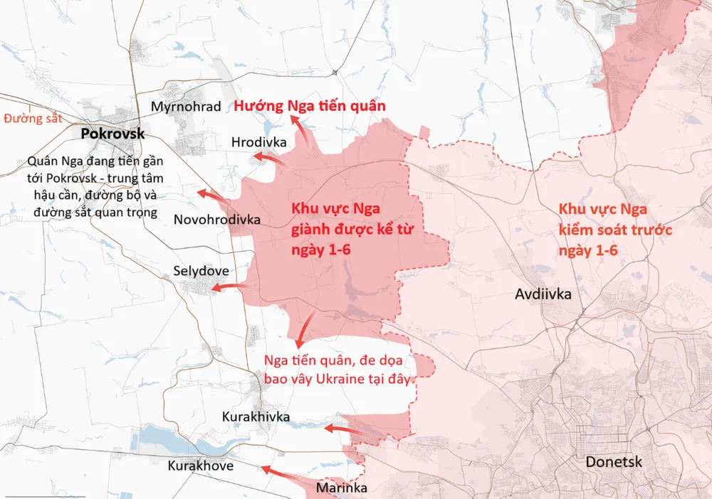 Đà tiến quân của Nga ở miền đông Ukraine tính đến ngày 8-9. Nguồn: THE NEW YORK TIMES. Việt hóa: ĐỨC HIỀN ban-do-mien-dong-ukraine-1.png