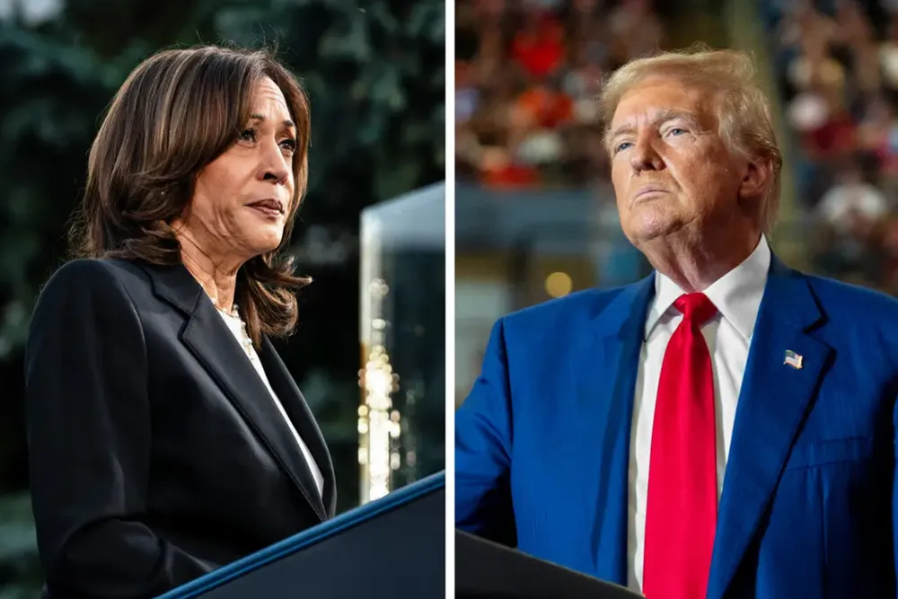 Phó Tổng thống Mỹ Kamala Harris và cựu Tổng thống Mỹ Donald Trump đang chạy nước rút tại 7 bang chiến trường. Ảnh: THE NEW YORK TIMES Ông Trump, bà Harris chạy nước rút tại các bang chiến trường