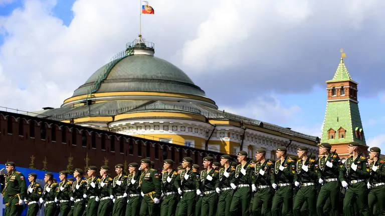 Lính Nga tập trung diễu hành tại Quảng trường Đỏ, Moscow. Ảnh: GETTY IMAGES