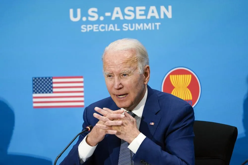 Ông Biden phát biểu tại Hội nghị cấp cao đặc biệt Mỹ-ASEAN ngày 13-5. Ảnh: AP