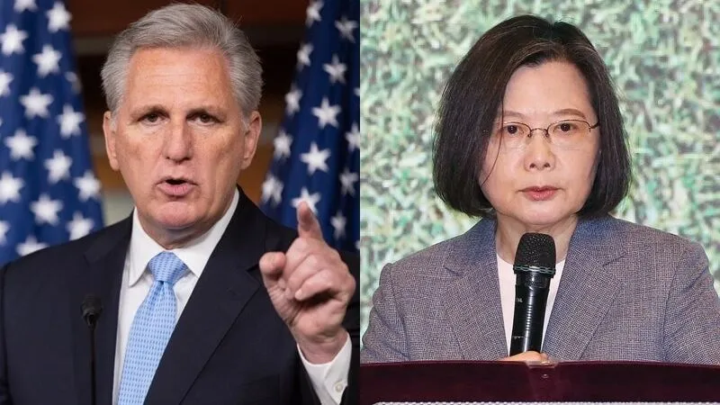 Chủ tịch Hạ viện Mỹ Kevin McCarthy (trái) và lãnh đạo Đài Loan Thái Anh Văn. Ảnh: CNA Chủ tịch Hạ viện Mỹ Kevin McCarthy (trái) và lãnh đạo Đài Loan Thái Anh Văn. Ảnh: CNA