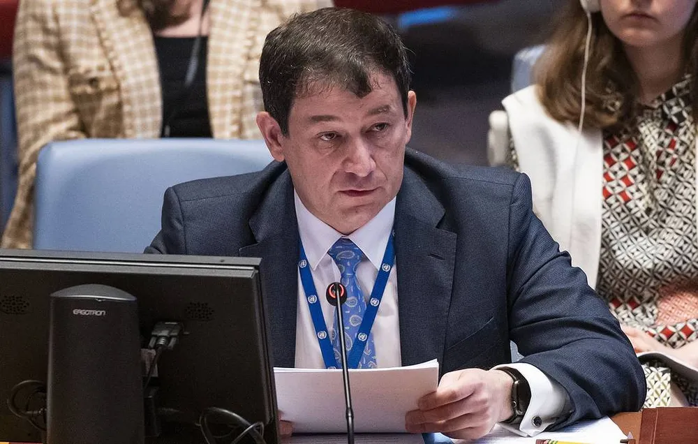 Phó đại diện thường trực thứ nhất của Nga tại Liên Hợp Quốc Dmitry Polyansky cáo buộc Mỹ tiêu chuẩn kép. Ảnh: TASS tiêu chuẩn kép