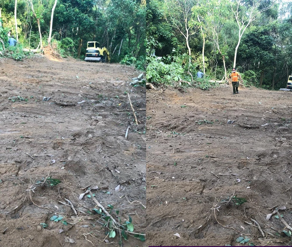 Hình ảnh xe quốc được một số người lạ đưa đến để cuốc đất, làm đường trái phép tại khu vực bãi Khem. Ảnh: HỮU ĐĂNG