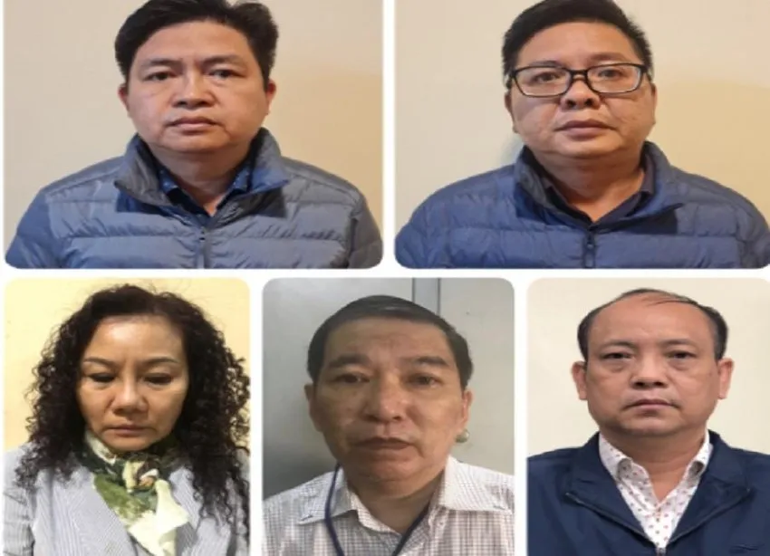Các cựu lãnh đạo của Công ty cổ phần phát triển nhà Thủ Đức (Thuduc House) tại thời điểm bị bắt. Ảnh: CA