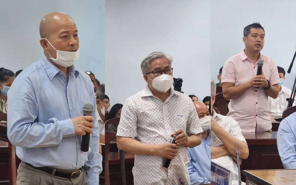 Từ trái qua phải các bị cáo Đinh Ngọc Huệ, Phạm Văn Diệt và Trần Lê Toàn bị cáo buộc trốn thuế hơn 39 tỉ đồng. Ảnh: HỮU ĐĂNG Từ trái qua phải các bị cáo Đinh Ngọc Huệ, Phạm Văn Diệt và Trần Lê Toàn bị cáo buộc trốn thuế hơn 39 tỉ đồng. Ảnh: HỮU ĐĂNG