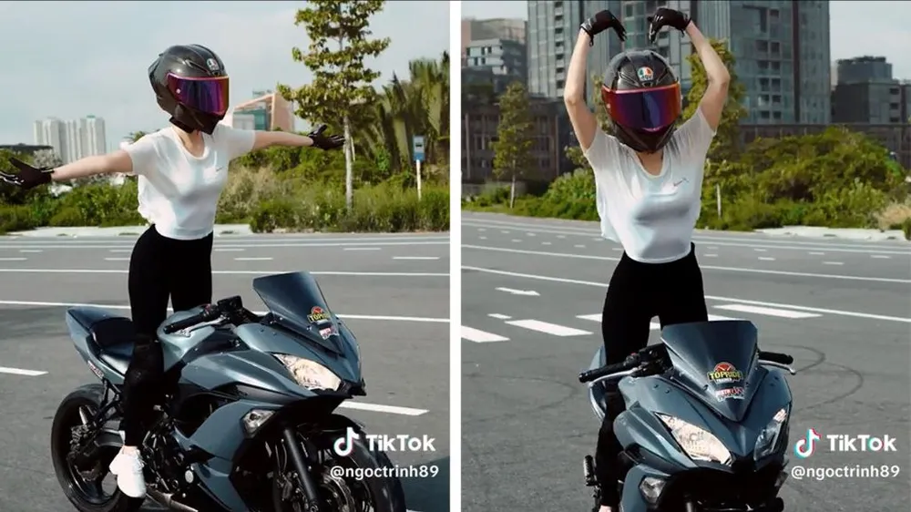 Hình ảnh Ngọc Trinh biểu diễn phản cảm trên xe moto gây phẫn nộ trong cộng đồng mạng. Ảnh: PLO cong-an-tphcm-khoi-to-bat-giam-ngoc-trinh-8186-5712.jpg