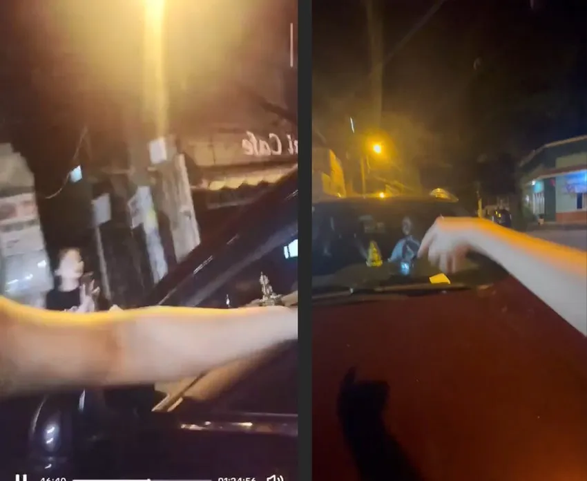 cô gái bị đẩy lên nắp capo