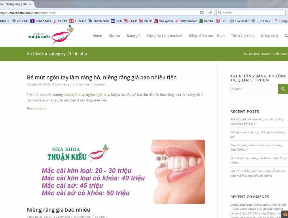 Một quảng cáo chỉnh răng được đăng tải trên trang mạng 