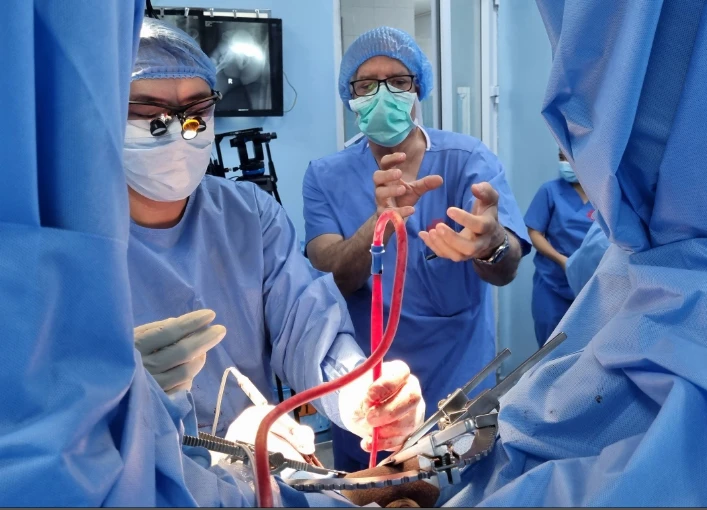 Bác sĩ BV Bình Dân đang phẫu thuật điều trị ca hẹp niệu đạo dưới sự hỗ trợ của chuyên gia người Mỹ. Ảnh: TRẦN NGỌC