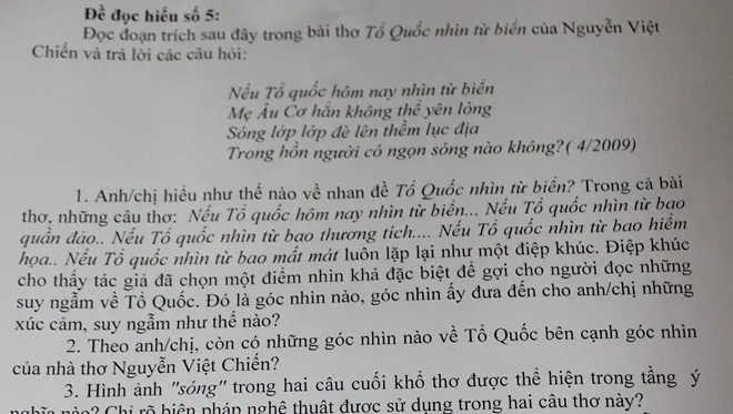 đề thi, môn văn, biển đảo, giàn khoan, TQ, trái phép, biển Đông, Chu Văn An đề thi, môn văn, biển đảo, giàn khoan, TQ, trái phép, biển Đông, Chu Văn An