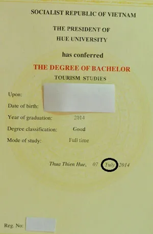 Sinh viên ĐH Huế hốt hoảng vì bằng đại học bị sai lỗi chính tả tiếng Anh ảnh 1 Sinh viên ĐH Huế hốt hoảng vì bằng đại học bị sai lỗi chính tả tiếng Anh ảnh 1