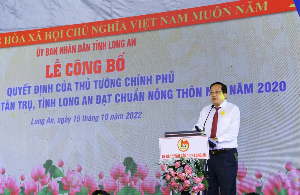 Phó Chủ tịch UBND tỉnh Long An Nguyễn Minh Lâm phát biểu tại lễ công bố. Ảnh: HUỲNH DU Phó Chủ tịch UBND tỉnh Long An Nguyễn Minh Lâm phát biểu tại lễ công bố. Ảnh: HUỲNH DU