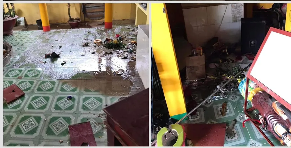 Hiện trường nơi nam thanh niên đập phá vật dụng tại chùa Long Nguyên. Ảnh: CTV Hiện trường nơi nam thanh niên đập phá vật dụng tại chùa Long Nguyên. Ảnh: CTV