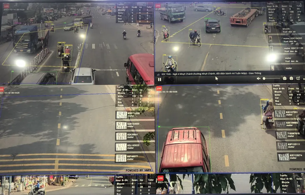 Các trường hợp vi phạm giao thông sẽ được camera ghi nhận gửi về Trung tâm giám sát, điều hành đô thị thông minh TP Tân An để xử lý. Ảnh: HD Camera giám sát trên cát tuyến đường.jpg