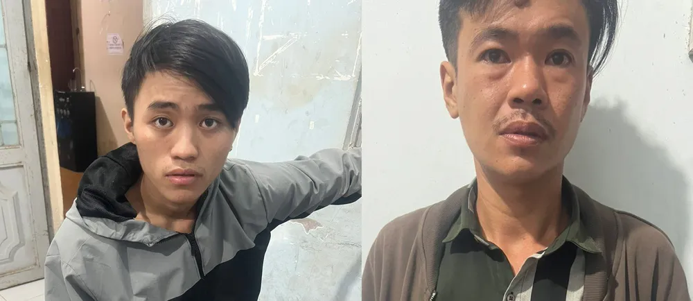 Trần Trường Sơn và Lê Thanh Tâm bị lực lượng chức năng bắt giữ. Ảnh: CA trộm xe máy.jpg
