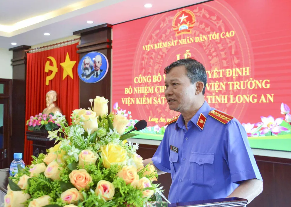 Ông Nguyễn Văn Thắng, Phó Vụ trưởng Vụ Tổ chức cán bộ VKSND tối cao phát biểu tại buổi lễ. Ảnh: HD VKSND (3).JPG