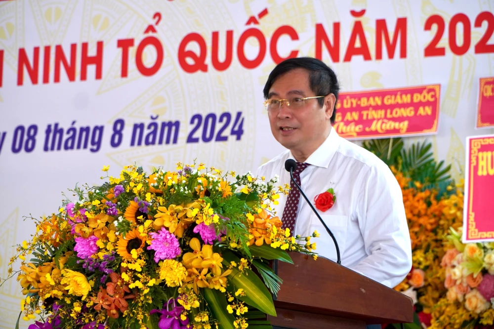Ông Phan Xuân Thủy - Phó Trưởng Ban Tuyên giáo Trung ương phát biểu tại ngày hội. Ảnh:HD phong trào Toàn dân bảo vệ ANTQ.jpg