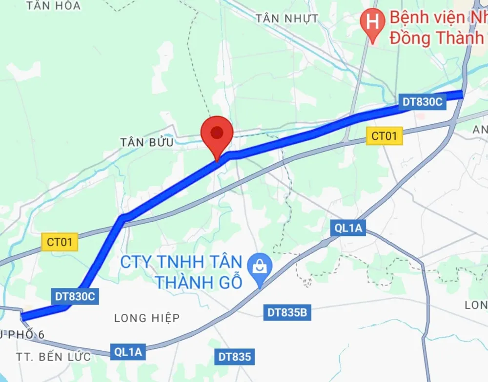 Vị trí đường tỉnh 830C sắp được nâng cấp, mở rộng kết nối với Vành đai 3, vành đai 4. Ảnh: Google map kết nối với Vành đai 3 2.jpg