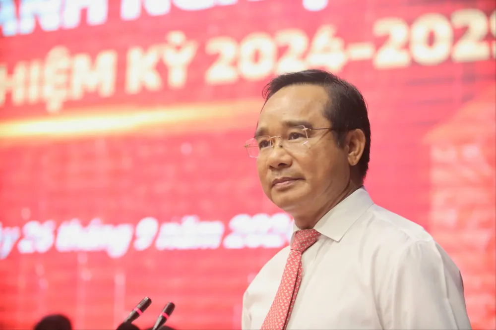 Ông Nguyễn Văn Được, Bí thư tỉnh ủy Long An phát biểu tại đại hội. Ảnh: HD Hiệp hội Doanh nghiệp.jpg