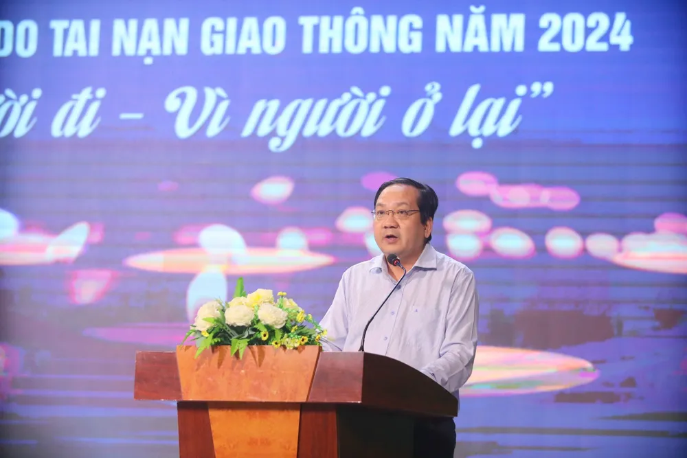Ông Nguyễn Minh Lâm, Phó Chủ tịch UBND tỉnh Long An phát biểu tại Lễ tưởng niệm. Ảnh: HD IMG_0586.JPG