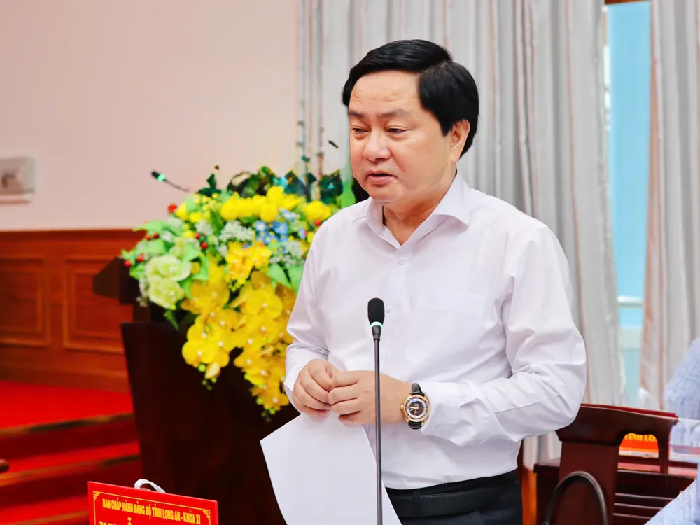 Ông Nguyễn Văn Quyết, Bí thư Tỉnh uỷ Long An phát biểu tại buổi làm việc. Ảnh: HP sáp nhập tỉnh Long An (4).jpg