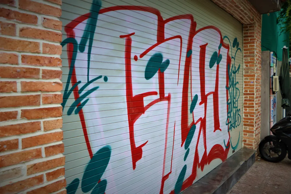 Cửa nhà dân trên đường Trương Định (quận 3, TP.HCM). Theo một số người dân sinh sống tại đây những hình vẽ này cứ xuất hiện liên tục dù người dân đã nhiều lần bôi xóa, thời gian dài quá bất lực nên người dân cũng bỏ mặt. Ảnh: HUỲNH THƠ