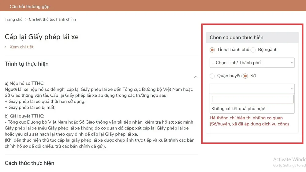 Chọn cơ quan thực hiện