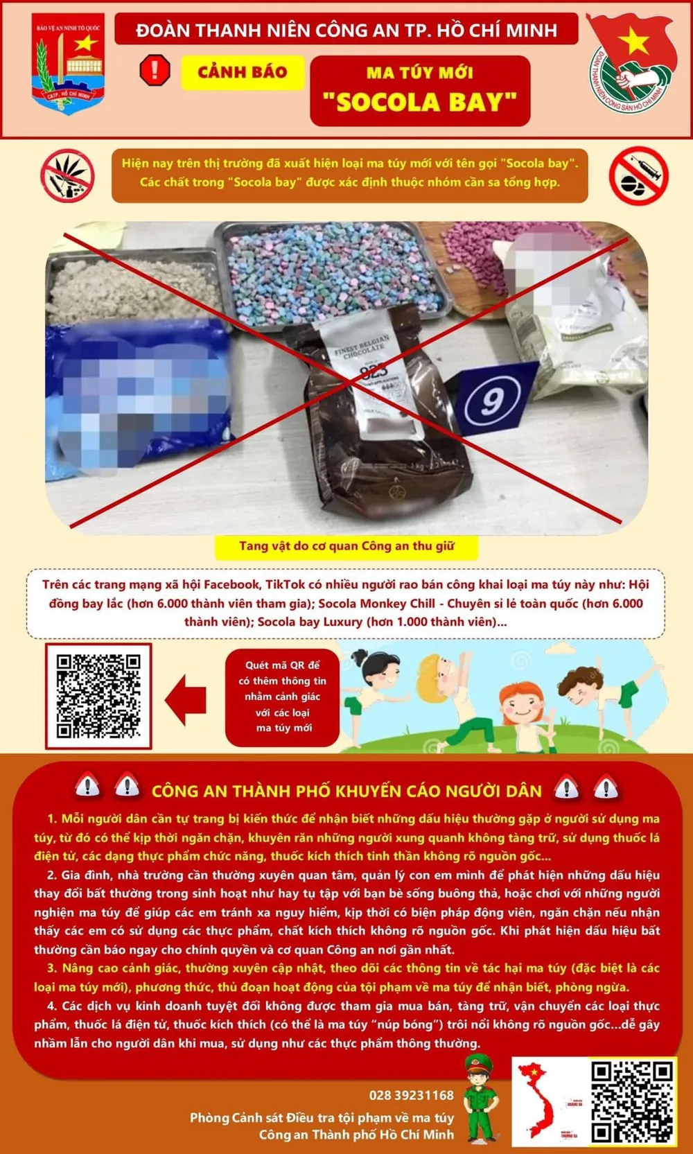 Đoàn Thanh niên Công an TP.HCM khuyến cáo người dân về "ma túy Socola bay". Ảnh: Đoàn Thanh niên Công an TP.HCM Đoàn Thanh niên Công an TP.HCM khuyến cáo người dân về "ma túy Socola bay". Ảnh: Đoàn Thanh niên Công an TP.HCM