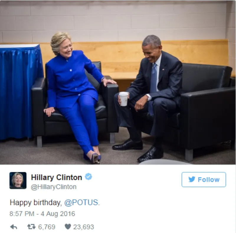 Lời nhắn tình tứ của Michelle Obama trong ngày sinh nhật chồng ảnh 3 Hillary Clinton mừng sinh nhật Obama