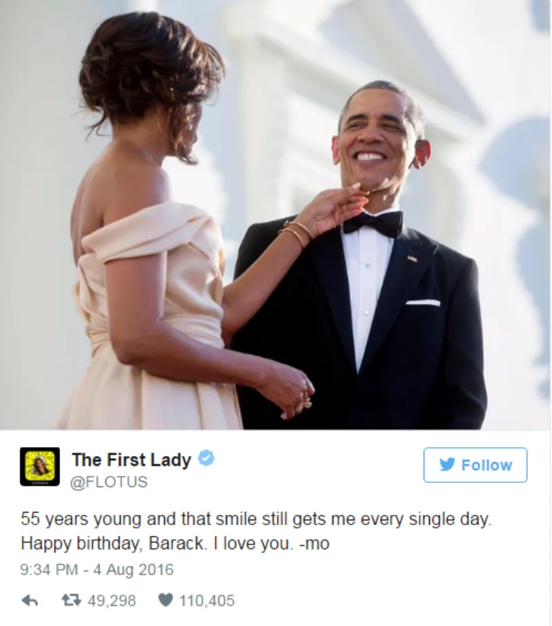 Lời nhắn tình tứ của Michelle Obama trong ngày sinh nhật chồng ảnh 1 Michelle Obama chúc mừng sinh nhật chồng