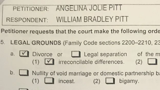 Đơn đề nghị ly hôn Brad Pitt do Jolie nộp ở tòa án Loa Angeles. 