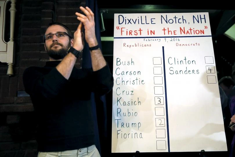 Kết quả cuộc bầu cử sơ bộ lúc nửa đêm 9-2-2016 ở làng Dixville Notch.