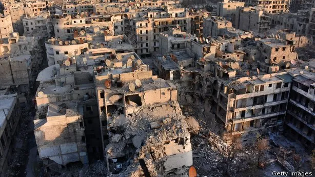 Aleppo đổ nát vì nội chiến. 