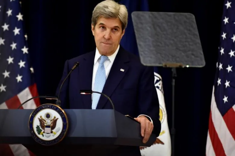 Ngoại trưởng Mỹ John Kerry phát biểu về hòa bình Trung Đông tại Bộ Ngoại giao ngày 28-12. Ảnh: REUTERS 